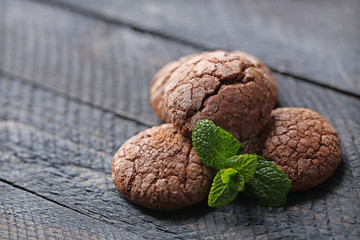Chocolate chip cookie with mint, closeup