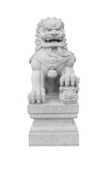 Fototapeta na wymiar Chinese Stone Lion sculpture isolated on white with clipping path
