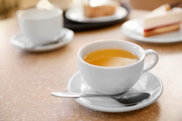 Cup of tea on table closeup