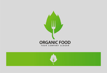 Organic Food Leaf Fork Logo Vector
