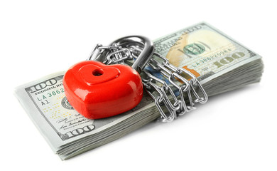 Dollars currency with lock and chain, isolated on white © Africa Studio