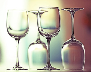 Empty wineglasses on a table, close up