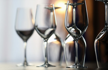 Empty wineglasses on a table, close up
