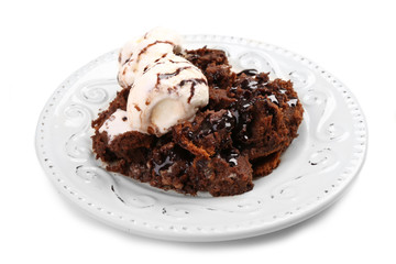 Chocolate lava cake with ice-cream, isolate on white