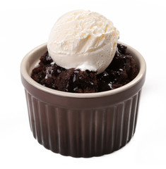 Chocolate lava cake with ice-cream, isolate on white