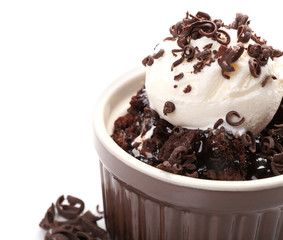Chocolate lava cake with ice-cream, isolate on white