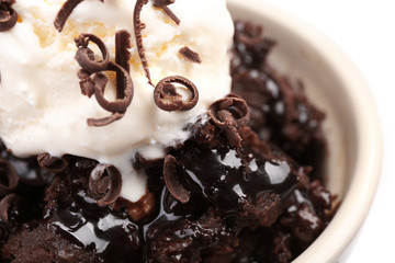 Chocolate lava cake with ice-cream, close-up
