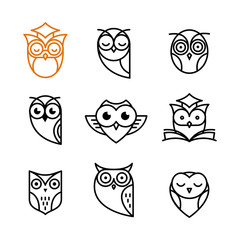 Owl outline icons collection