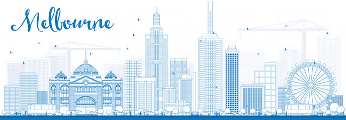 Fototapeta premium Melbourne Skyline z niebieskimi budynkami.