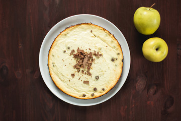 Cheesecake with chocolate, top view