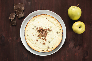 Cheesecake with chocolate, top view