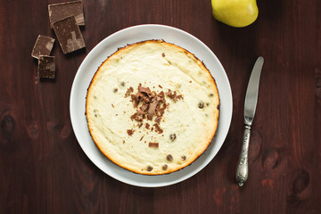 Cheesecake with chocolate, top view