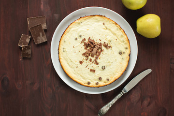 Cheesecake with chocolate, top view