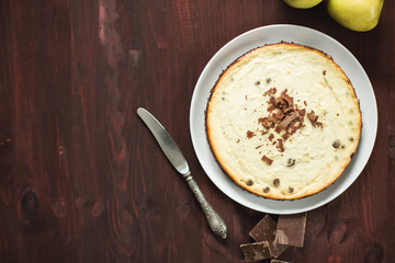 Cheesecake with chocolate, top view