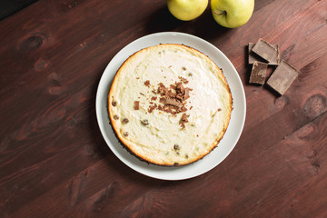 Cheesecake with chocolate, top view