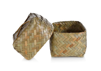 sticky rice bamboo basket container on white background