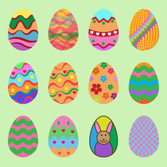 Set of Illustration easter eggs isolated on a green background