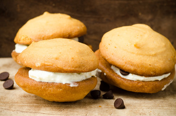 Homemade cookies with whipping cream and chocolate chip
