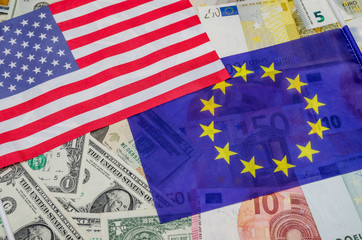 flag europe and dollar with banknotes