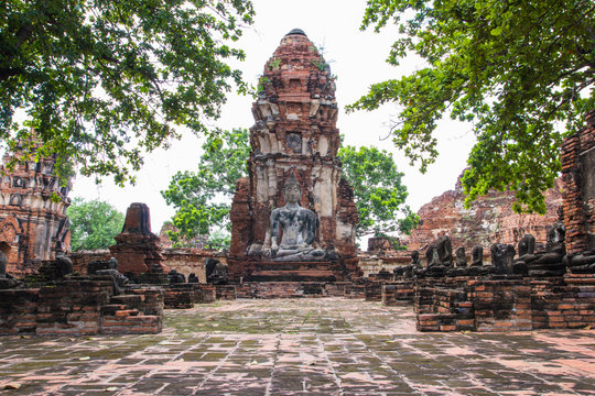 Tourist travel to visit ancient pagoda at Wat Mahathat temple, Ayutthaya, Thailand