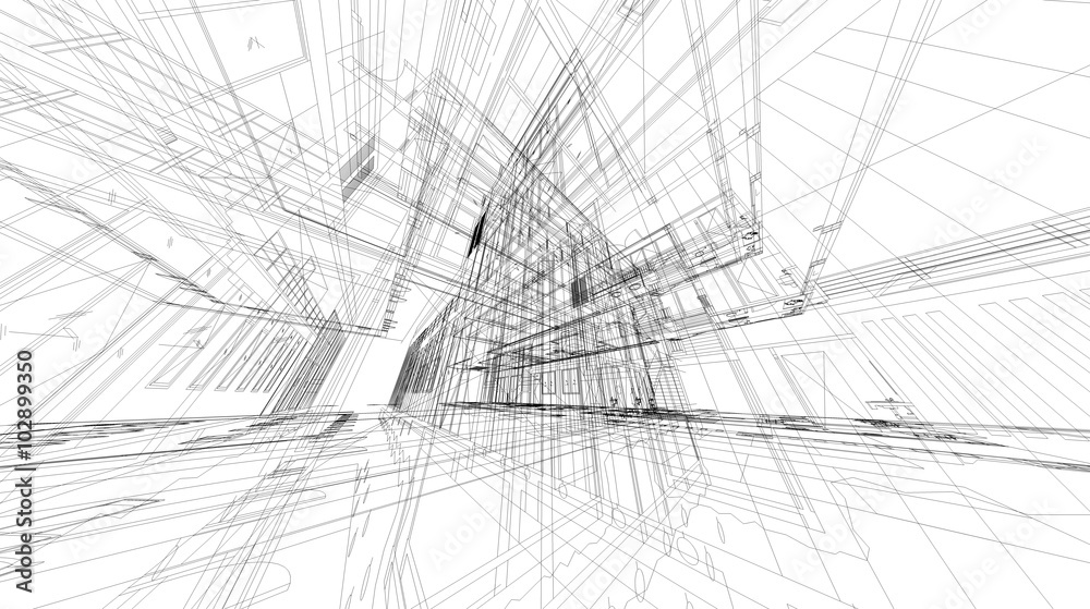 Poster abstract 3d rendering of matrix wireframe space.