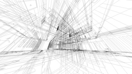 Abstract 3D rendering of matrix wireframe space.