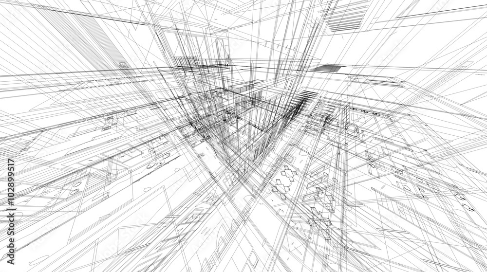 Poster abstract 3d rendering of matrix wireframe space.