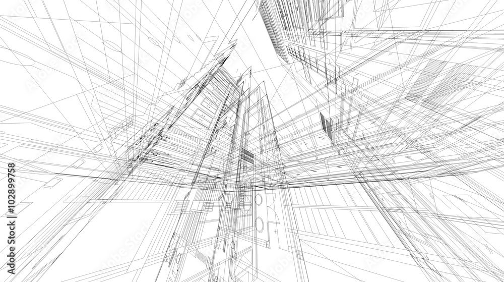 Poster abstract 3d rendering of matrix wireframe space.
