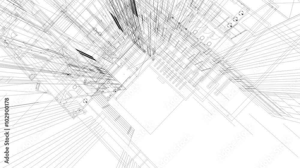 Poster abstract 3d rendering of matrix wireframe space.