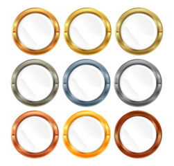 Vector Collection of Metal labels Gold Silver Platinum Bronze copper aluminum brass with white inset for your text