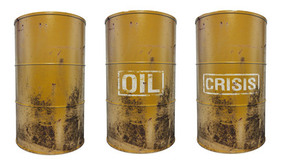 Old rusty yellow oil barrell, with isolated background.