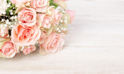 Delicate bouquet of fresh pink roses