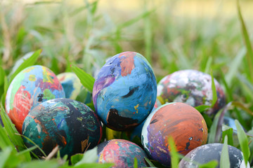 Easter eggs in grass