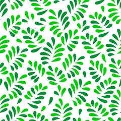 Green spring leaves seamless pattern on white, vector