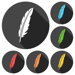 Feather sign icons set with long shadow