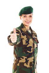 Soldier girl in the military uniform