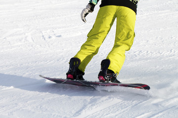 Fototapeta na wymiar legs snowboarder, active sports