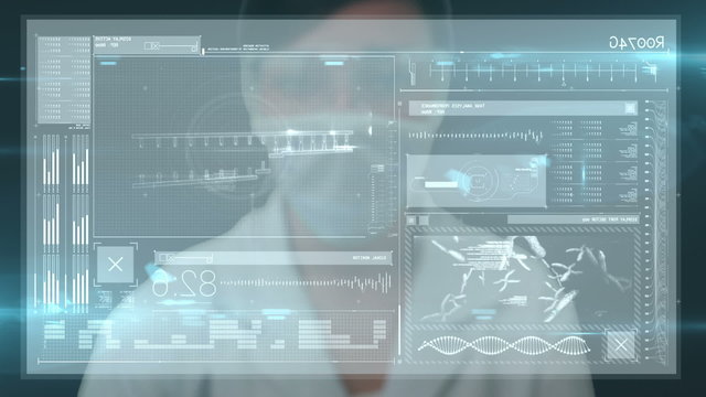 Animation of scientist using a tech interface