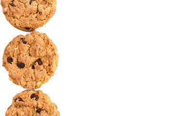 Close up image of delicious cookies in a row isolated on white background.