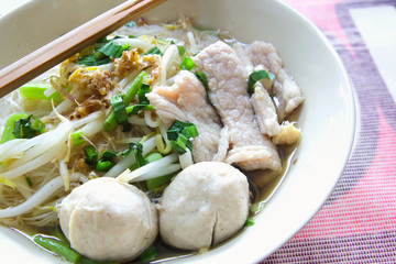 Noodle water pork and meatballs