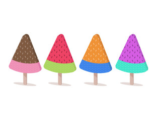 Fancy watermelon ice creams on wooden stick. Flat design vector illustration.