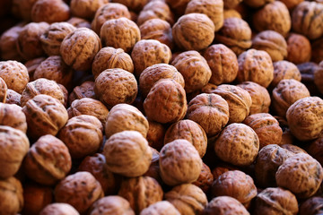 Many walnuts in brown shells