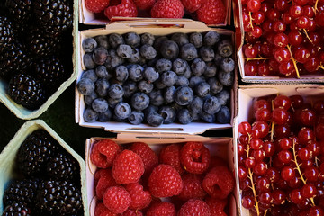 Blackberries blueberries raspberries red currants