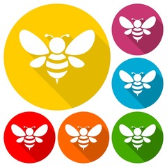 Bee Silhouette illustration icons set with long shadow