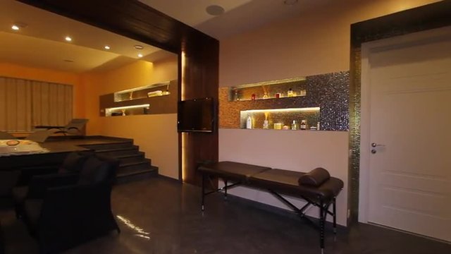 Luxury Apartment Interior Jacuzzi, Hamam, SPA. View showcase of modern elegant luxury apartment interior design decoration of area living rooms in stylish contemporary feel house. Home furnishings.