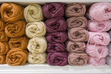 Fototapeta na wymiar Colorful of Yarn Balls Wool in a Fabric Shop