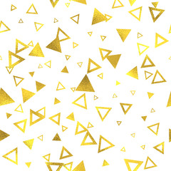 Geometric gold glittering foil seamless pattern background with triangles