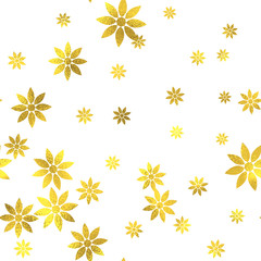 Gold glittering foil seamless pattern background with flowers