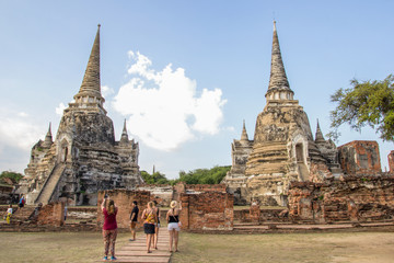 AYUTTHAYA, THAILAND - OCT31, 2015: Tourist travel to visit  Wat Phrasisanpetch in the Ayutthaya Historical Park, Ayutthaya, Thailand.