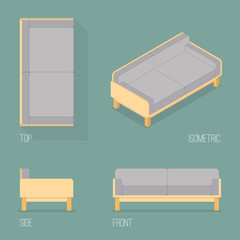 Set of modern sofa isometric drawing. Flat style